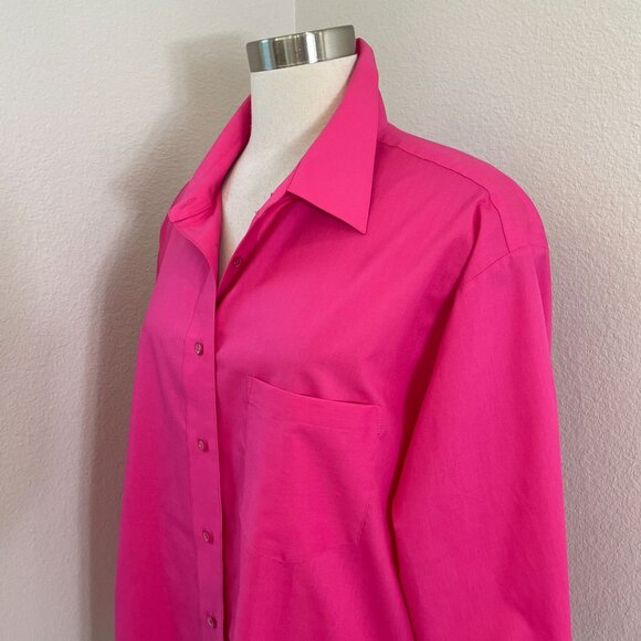 Foxcroft Womens Plus 18W Wrinkle Free Pink Button Up Shirt Long Sleeve Blouse - Picture 2 of 8